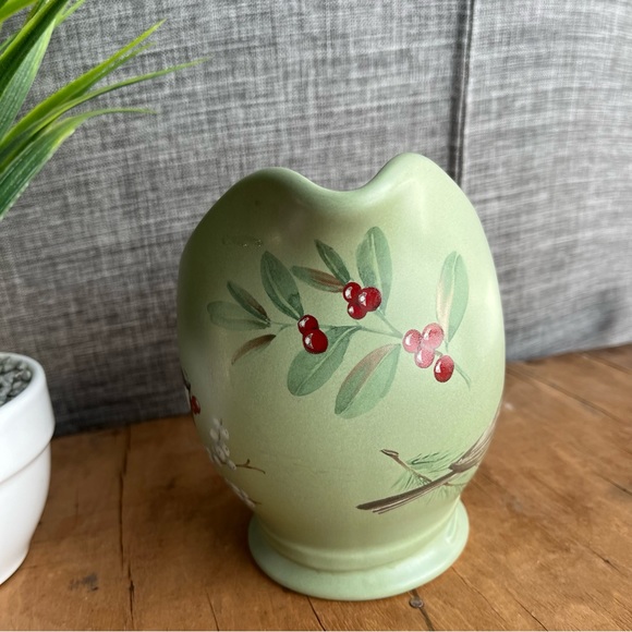Pfaltzgraff Winterwood Pitcher Green with Birds Chickadees and Berries stoneware - Picture 3 of 5